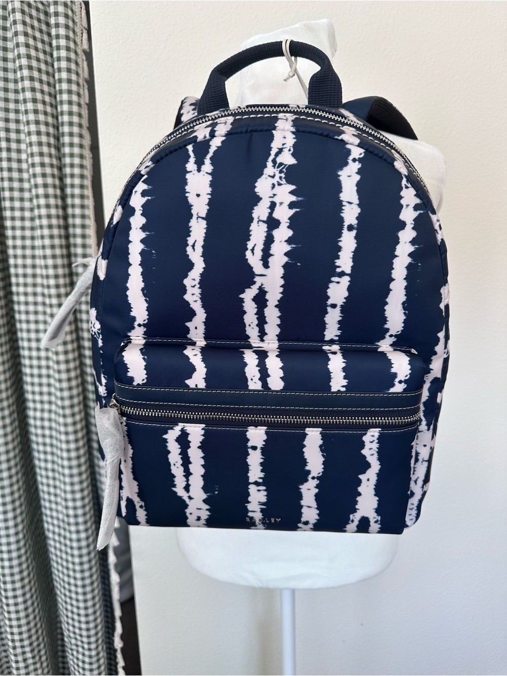 RADLEY LONDON Halley Row Navy and White Stripe Tie-Dye Backpack